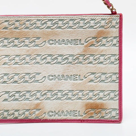 シャネル CHANEL 6番台 2000-2002 ハラコ ロゴ チェーン ショルダーバッグ ベージュ WS22127