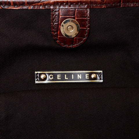 CELINE Suede Bittersweet Embossed Leather Handbag Brown WS22144