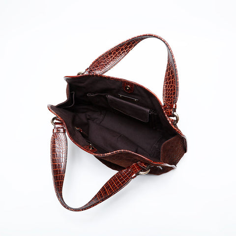 CELINE Suede Bittersweet Embossed Leather Handbag Brown WS22144