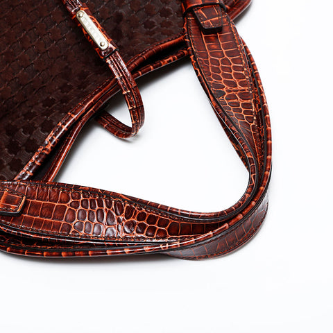 CELINE Suede Bittersweet Embossed Leather Handbag Brown WS22144
