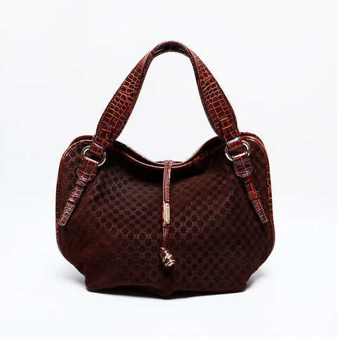 CELINE Suede Bittersweet Embossed Leather Handbag Brown WS22144