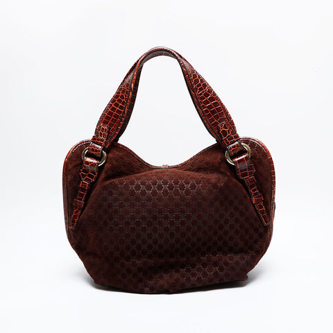 CELINE Suede Bittersweet Embossed Leather Handbag Brown WS22144