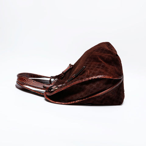 CELINE Suede Bittersweet Embossed Leather Handbag Brown WS22144