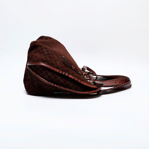 CELINE Suede Bittersweet Embossed Leather Handbag Brown WS22144