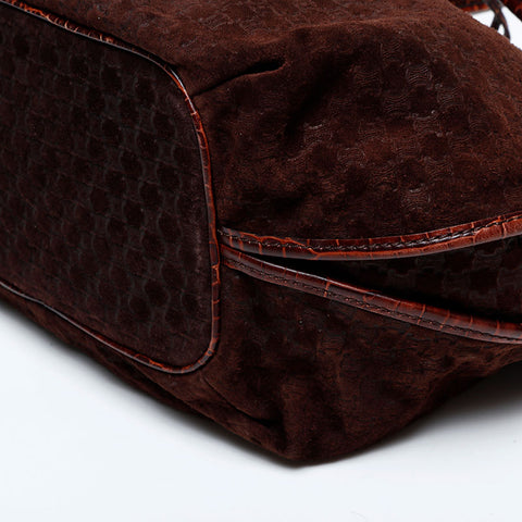 CELINE Suede Bittersweet Embossed Leather Handbag Brown WS22144