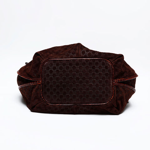 CELINE Suede Bittersweet Embossed Leather Handbag Brown WS22144