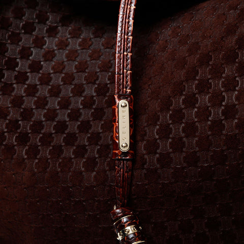 CELINE Suede Bittersweet Embossed Leather Handbag Brown WS22144