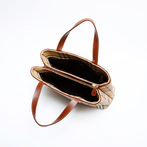 極美品 バーバリー BURBERRY ノバチェック PVC ハンドバッグ ベージュ WS22145
