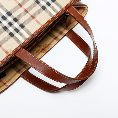 極美品 バーバリー BURBERRY ノバチェック PVC ハンドバッグ ベージュ WS22145