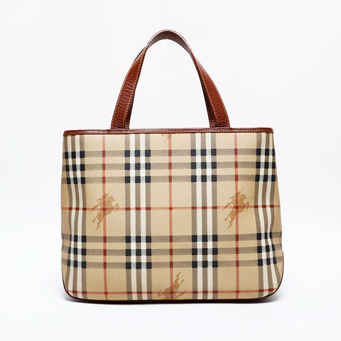 極美品 バーバリー BURBERRY ノバチェック PVC ハンドバッグ ベージュ WS22145
