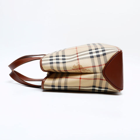 極美品 バーバリー BURBERRY ノバチェック PVC ハンドバッグ ベージュ WS22145