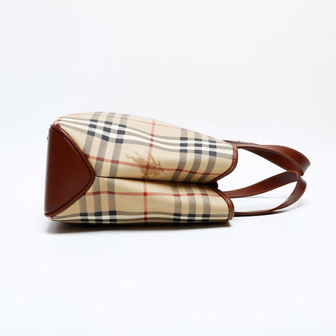 極美品 バーバリー BURBERRY ノバチェック PVC ハンドバッグ ベージュ WS22145