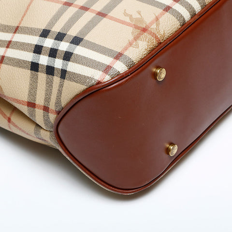 極美品 バーバリー BURBERRY ノバチェック PVC ハンドバッグ ベージュ WS22145