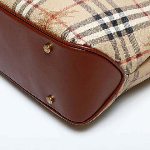 極美品 バーバリー BURBERRY ノバチェック PVC ハンドバッグ ベージュ WS22145