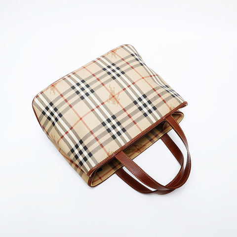 極美品 バーバリー BURBERRY ノバチェック PVC ハンドバッグ ベージュ WS22145