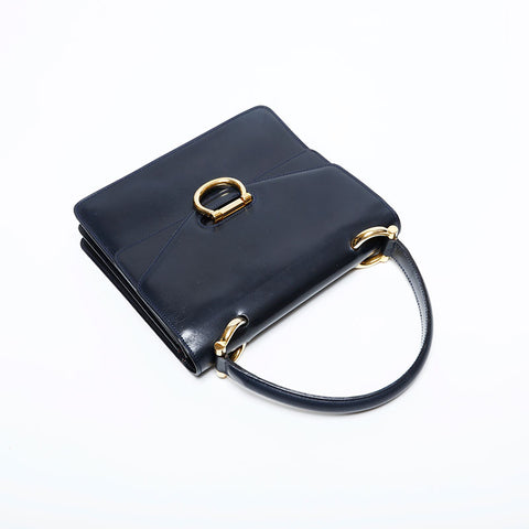 セリーヌ CELINE レザー ガンチーニ ダブルフラップ ハンドバッグ ブラック WS22147
