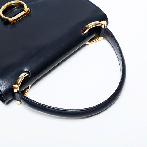 セリーヌ CELINE レザー ガンチーニ ダブルフラップ ハンドバッグ ブラック WS22147