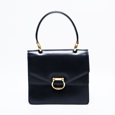 セリーヌ CELINE レザー ガンチーニ ダブルフラップ ハンドバッグ ブラック WS22147