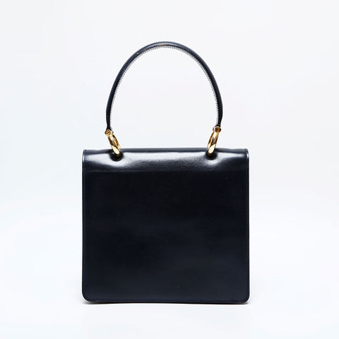 セリーヌ CELINE レザー ガンチーニ ダブルフラップ ハンドバッグ ブラック WS22147