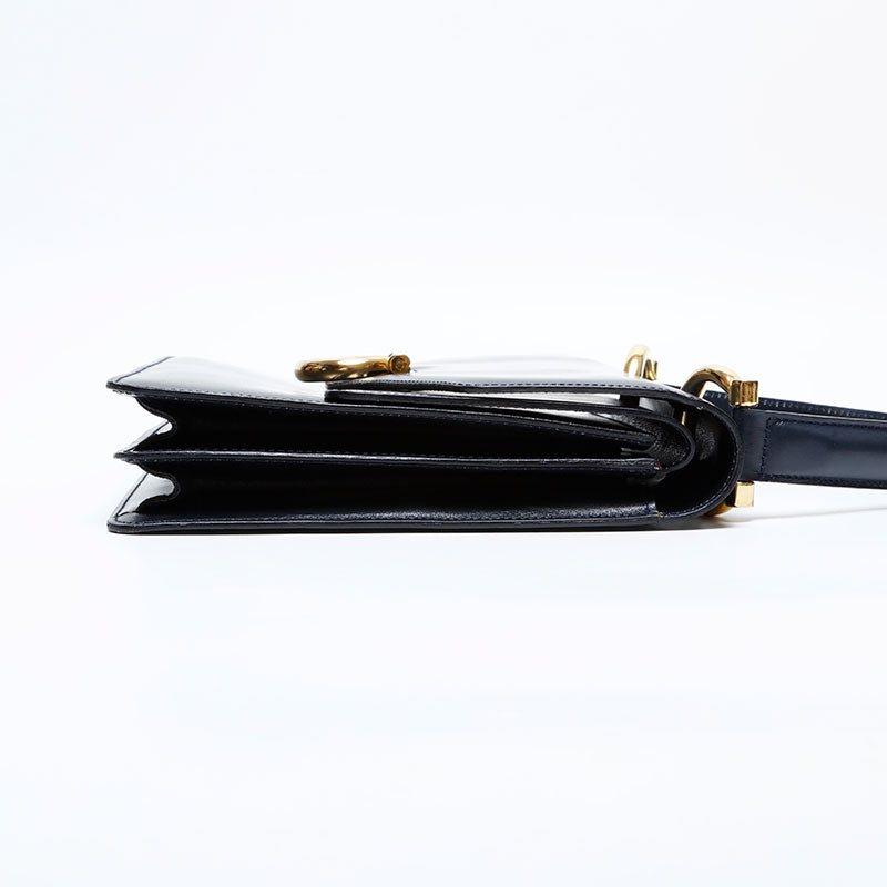 セリーヌ CELINE レザー ガンチーニ ダブルフラップ ハンドバッグ