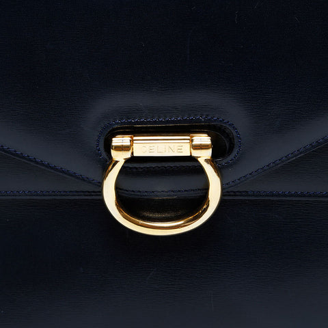 セリーヌ CELINE レザー ガンチーニ ダブルフラップ ハンドバッグ ブラック WS22147