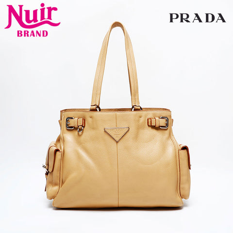 PRADA Leather Vitello Dyno Tote Bag beige WS22151