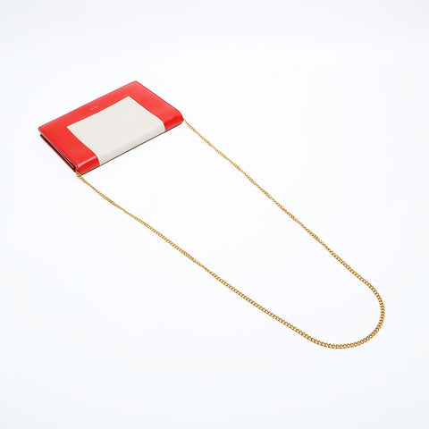 CELINE Leather Frame Chain Shoulder Bag Red beige WS22157