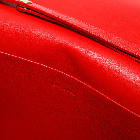 CELINE Leather Frame Chain Shoulder Bag Red beige WS22157