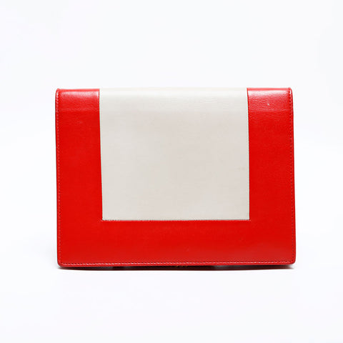 CELINE Leather Frame Chain Shoulder Bag Red beige WS22157