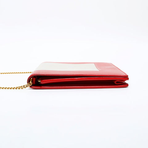 CELINE Leather Frame Chain Shoulder Bag Red beige WS22157