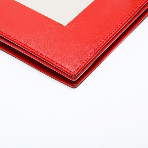 CELINE Leather Frame Chain Shoulder Bag Red beige WS22157