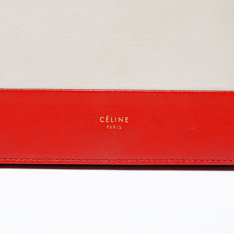 CELINE Leather Frame Chain Shoulder Bag Red beige WS22157