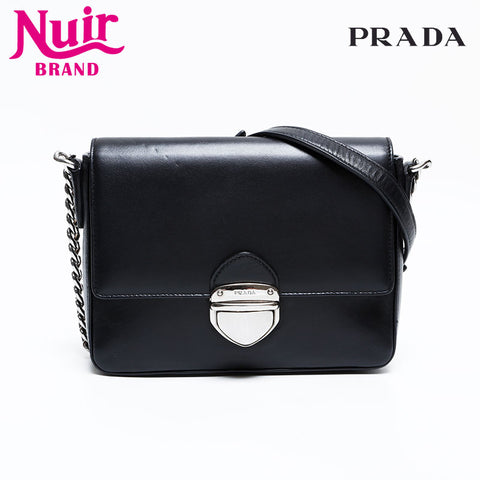 PRADA Leather Chain Shoulder Bag black WS22162