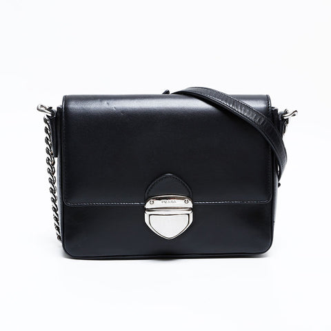 PRADA Leather Chain Shoulder Bag black WS22162