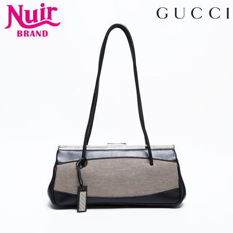 GUCCI Canvas leather Shoulder Bag black WS22165