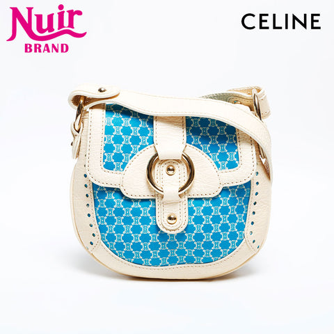 CELINE Macadam canvas leather white Shoulder Bag blue WS22166