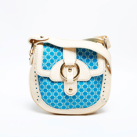 CELINE Macadam canvas leather white Shoulder Bag blue WS22166