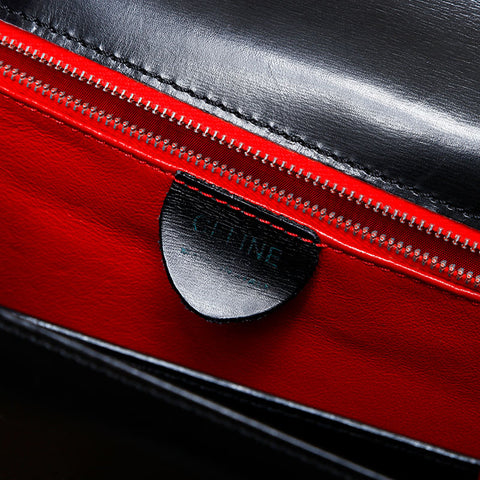 セリーヌ CELINE レザー トップハンドル ガンチーニ フラップ ハンドバッグ ブラック WS22171