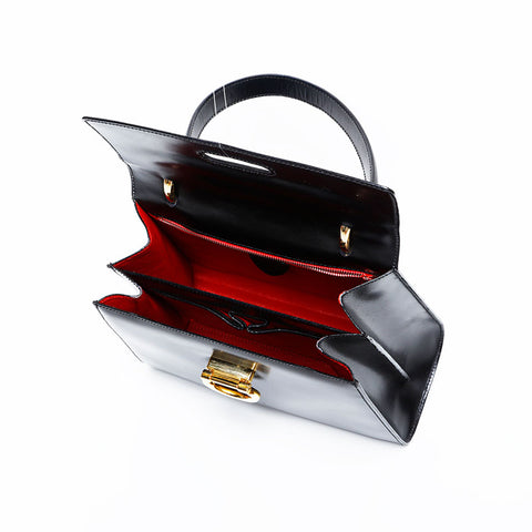セリーヌ CELINE レザー トップハンドル ガンチーニ フラップ ハンドバッグ ブラック WS22171