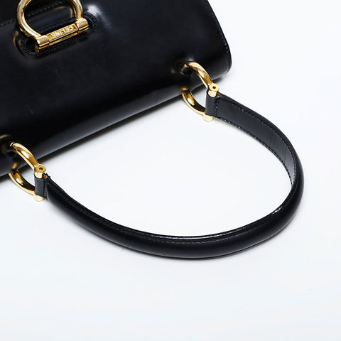 セリーヌ CELINE レザー トップハンドル ガンチーニ フラップ ハンドバッグ ブラック WS22171