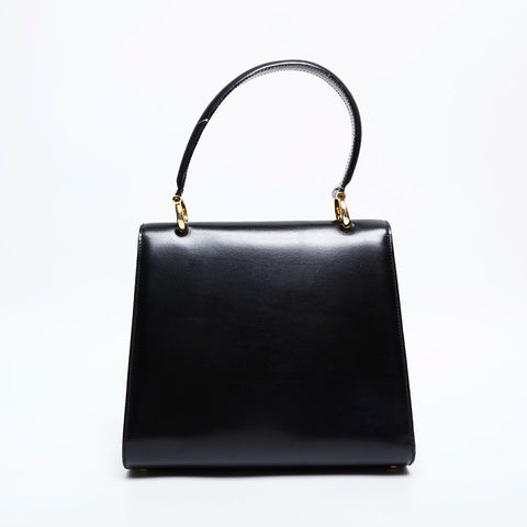 セリーヌ CELINE レザー トップハンドル ガンチーニ フラップ ハンドバッグ ブラック WS22171