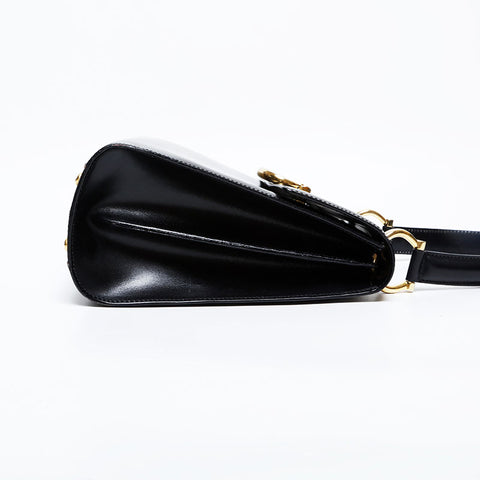 セリーヌ CELINE レザー トップハンドル ガンチーニ フラップ ハンドバッグ ブラック WS22171