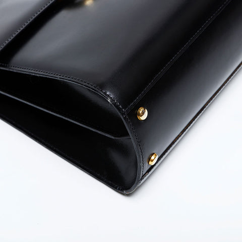 セリーヌ CELINE レザー トップハンドル ガンチーニ フラップ ハンドバッグ ブラック WS22171