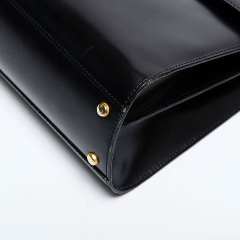 セリーヌ CELINE レザー トップハンドル ガンチーニ フラップ ハンドバッグ ブラック WS22171