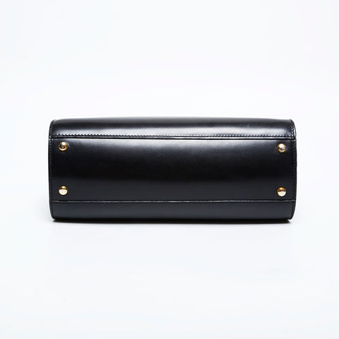 セリーヌ CELINE レザー トップハンドル ガンチーニ フラップ ハンドバッグ ブラック WS22171