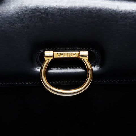 セリーヌ CELINE レザー トップハンドル ガンチーニ フラップ ハンドバッグ ブラック WS22171