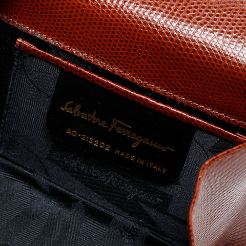 Salvatore Ferragamo Vara Embossed Leather Chain Mini Shoulder Bag Brown WS22172