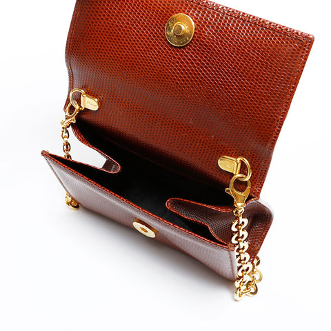 Salvatore Ferragamo Vara Embossed Leather Chain Mini Shoulder Bag Brown WS22172