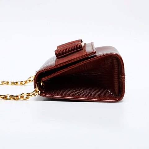 Salvatore Ferragamo Vara Embossed Leather Chain Mini Shoulder Bag Brown WS22172