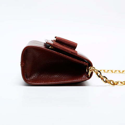 Salvatore Ferragamo Vara Embossed Leather Chain Mini Shoulder Bag Brown WS22172